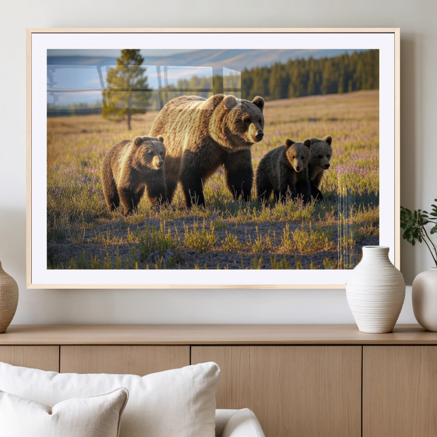 MGC-FP-36x24 - Grizzly 399 in Wild Flowers Wall Art Canvas Print, Grizzly Bears Wall Art, Queen of Grand Teton