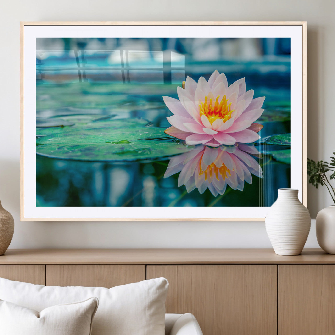 MGC-FP-36x24 - Lotus Flower Wall Art Canvas Print, Water Lily Large Wall Art Canvas Print for Yoga Room Decor,