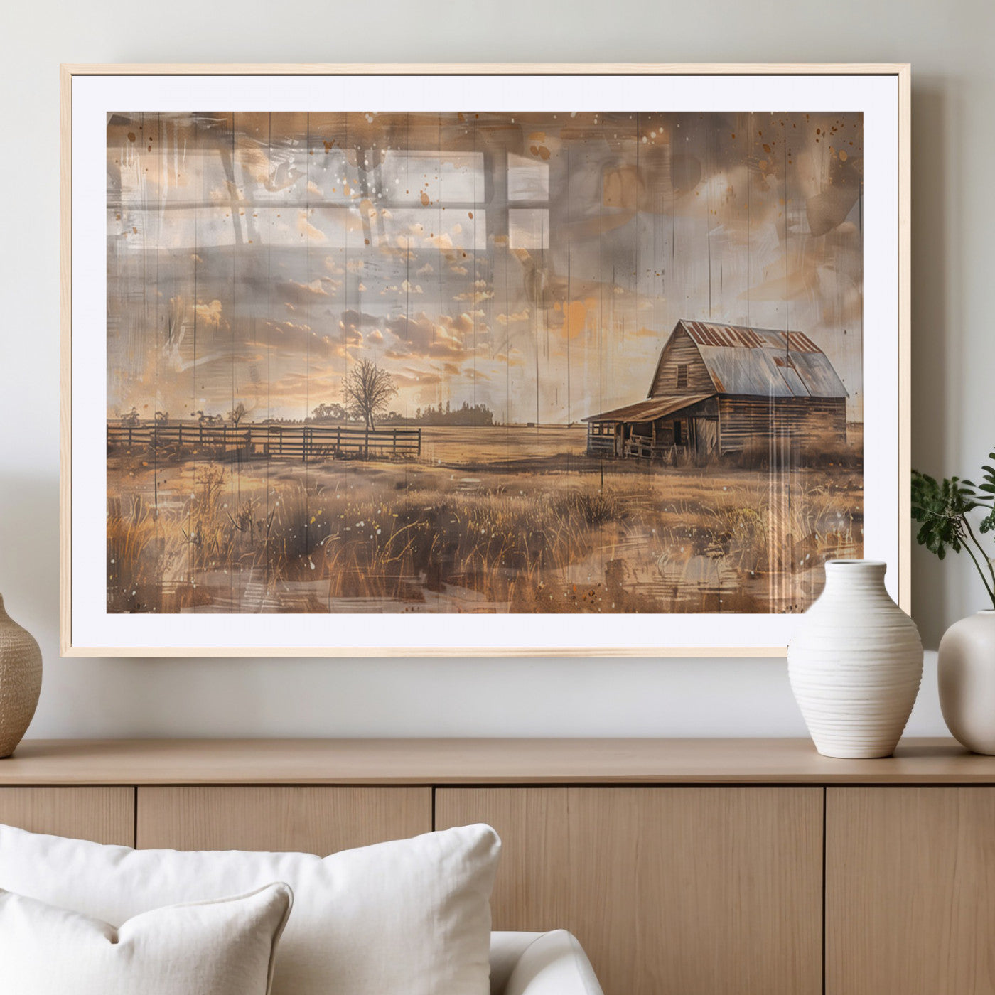 MGC-FP-36x24 - Rustic Farmhouse Wall Art Canvas Print | Barn and Field Canvas Print | Vintage Country Landscape