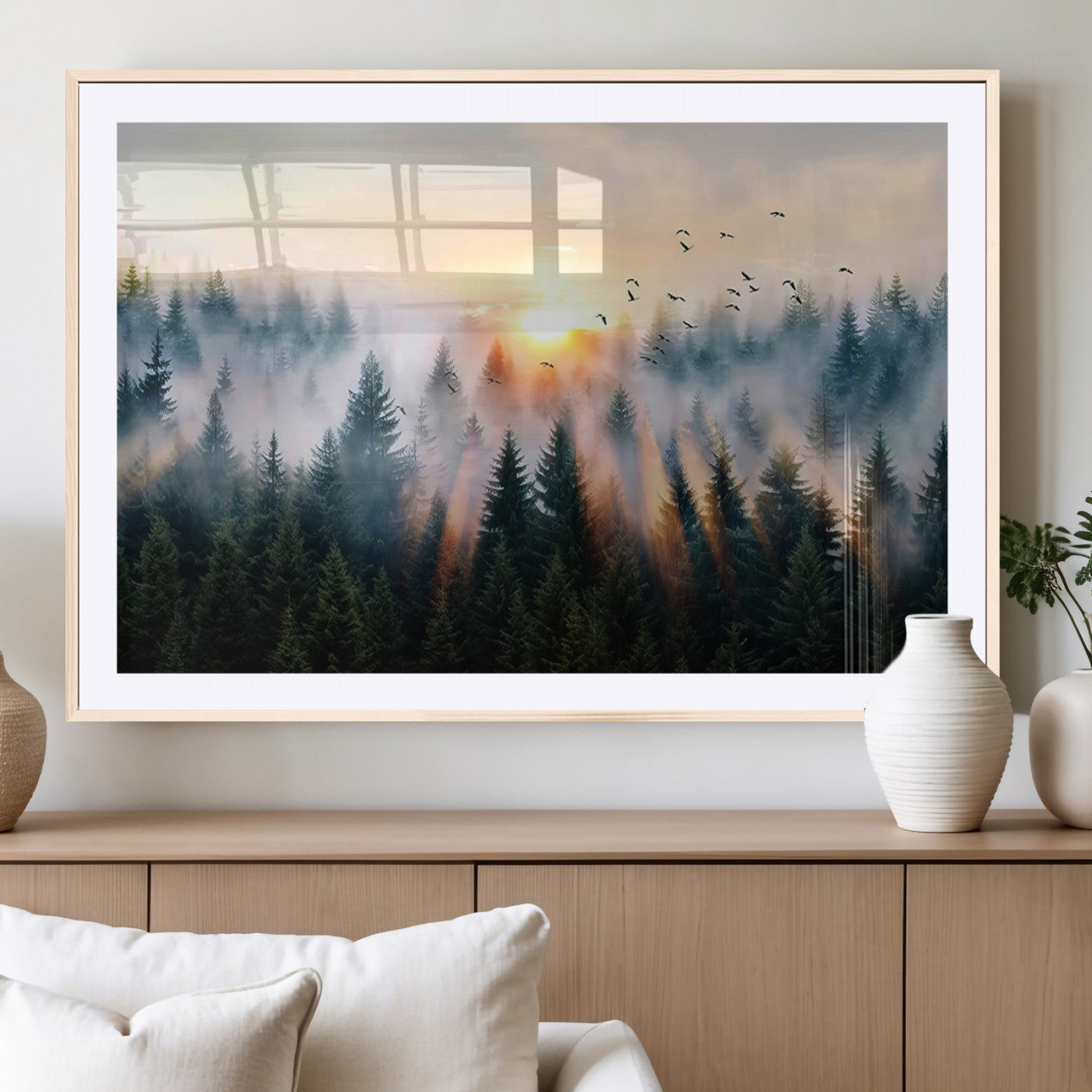 MGC-FP-36x24 - Abstract Forest Wall Art - Serene Nature Canvas Print with Misty Forest Design for Modern Home or