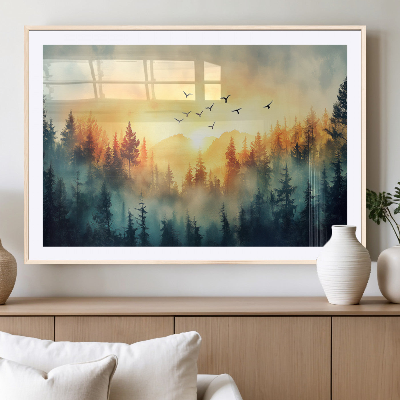 MGC-FP-36x24 - Abstract Forest Wall Art Print- Serene Nature Canvas Print with Misty Forest Design for Modern Home