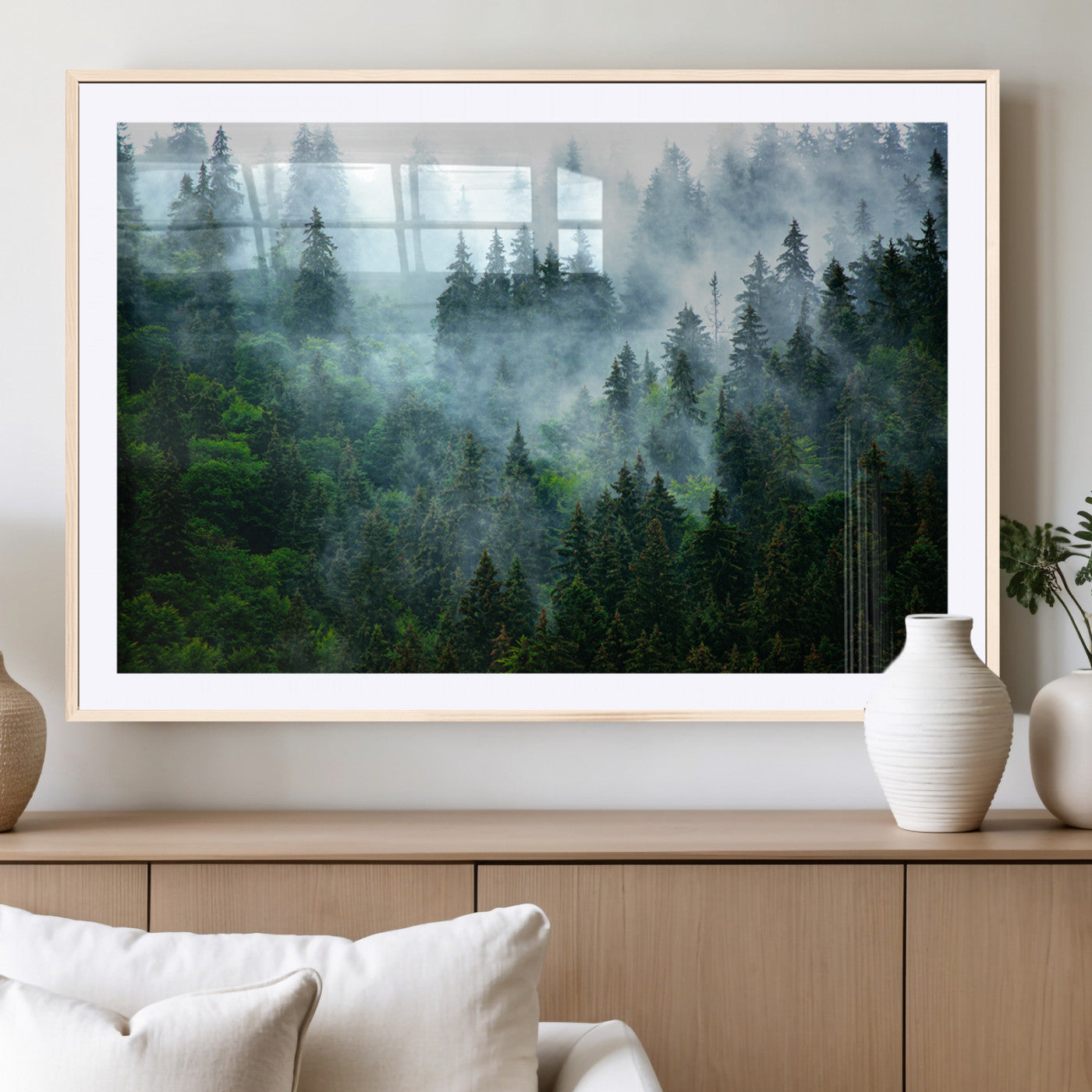 MGC-FP-36x24 - Misty Forest Art Wall Art Canvas Print, Framed Foggy Mountain Art Art Picture Print, Scenic Wall