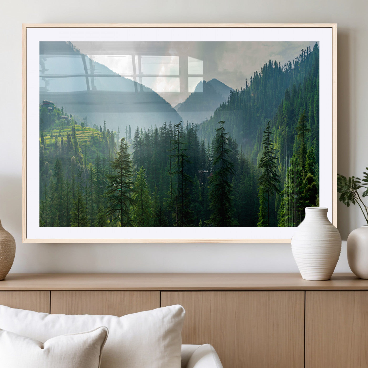 MGC-FP-36x24 - Misty Forest Mountain Canvas Print – Serene Nature Wall Art, Tranquil Valley