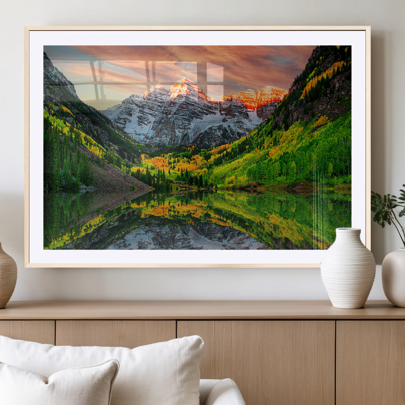MGC-FP-36x24 - Maroon Bells Lake Wall Art Canvas Print – Majestic Colorado Mountain Landscape, Autumn Reflection,