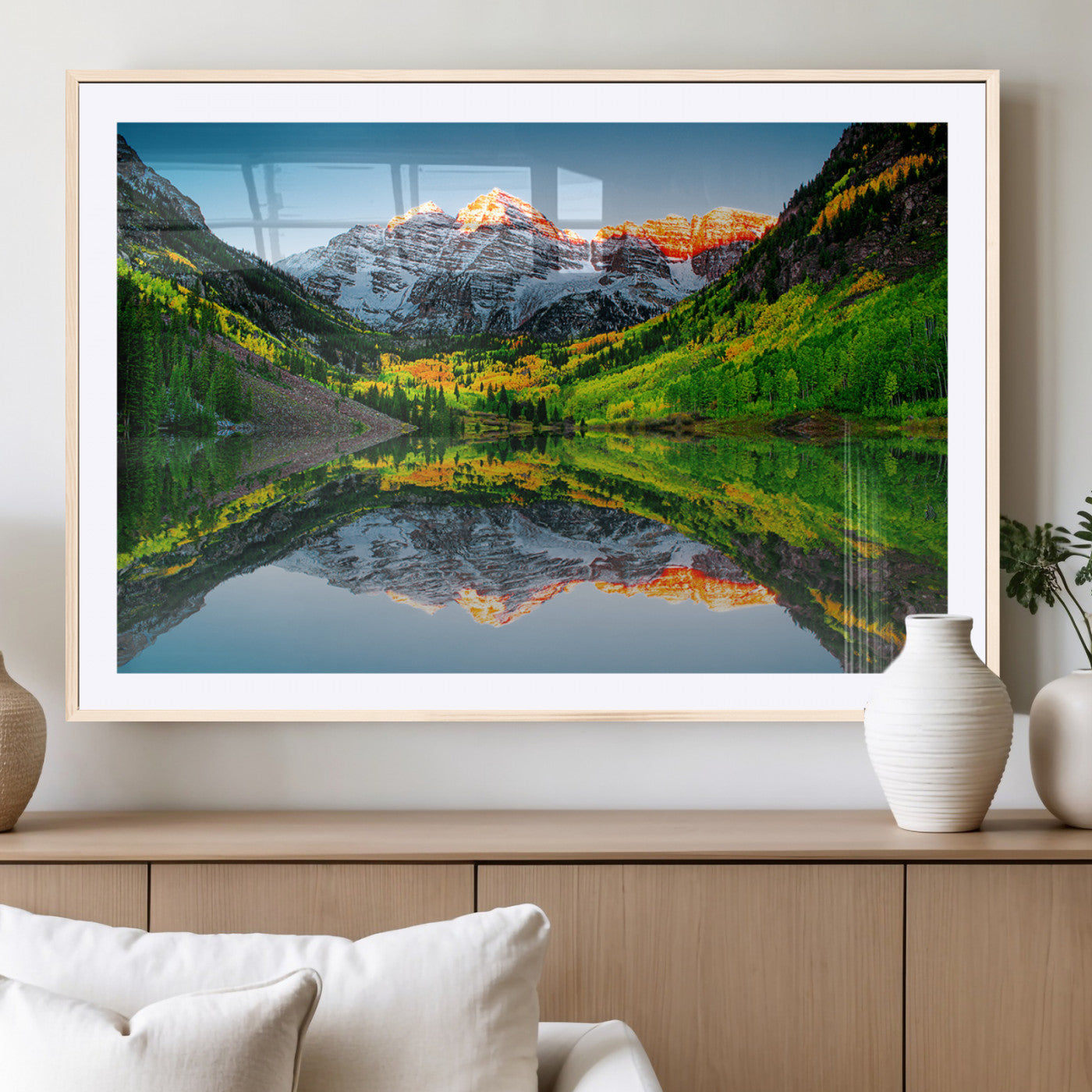 MGC-FP-36x24 - Maroon Bells Lake Print Wall Art – Majestic Colorado Mountain Landscape, Autumn Reflection,