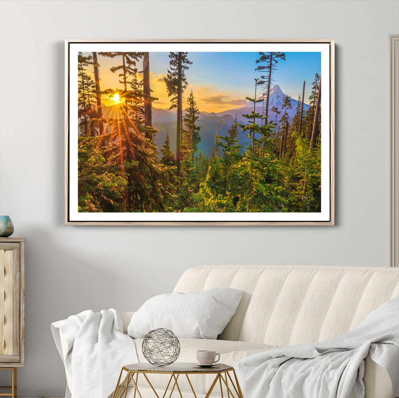 83544043-MGV-CV-36X24-Forest Sunset Wall Art Canvas Print, Framed Sunset Trees Art Picture Print, Green Pines Perfect Rustic Nature Decor