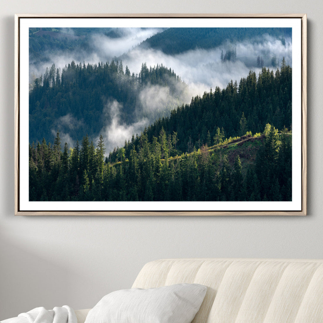 Misty Forest Wall Art Canvas Print | Pine Hills with Foggy Trees
