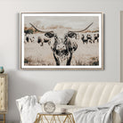 27497342-MGV-CV-36X24-Texas Longhorn Wall Art Canvas Print, Framed Speckled Cow Art Picture Print, Horned Cattle Perfect Rustic Western Decor Artwork