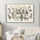 Running Horses Wall Art Canvas Print, Framed Horse Sketch Art Picture Print, Galloping Herd Perfect Monochrome Western Decor