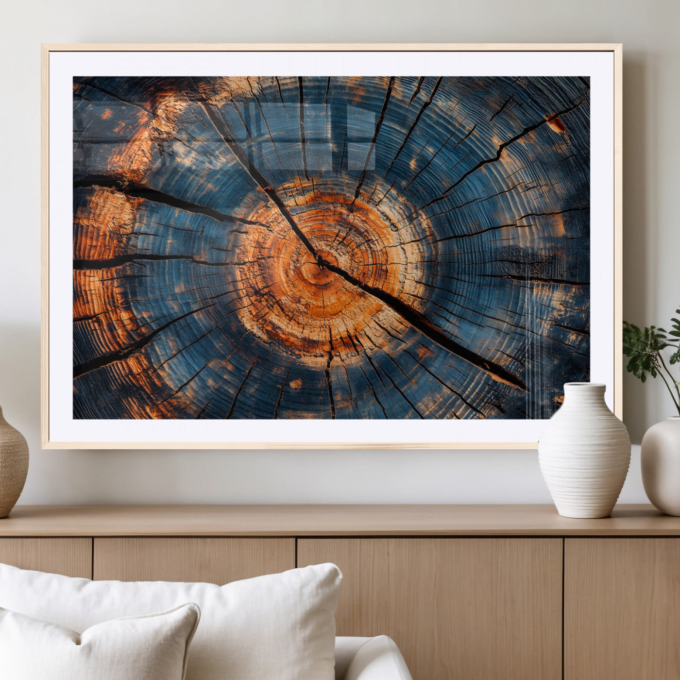 MGC-FP-36x24 - Burnt Wood Wall Art Canvas Print, Framed Aged Timber Art Picture Print, Rustic Tree Slice Perfect Rustic Decor Artwork