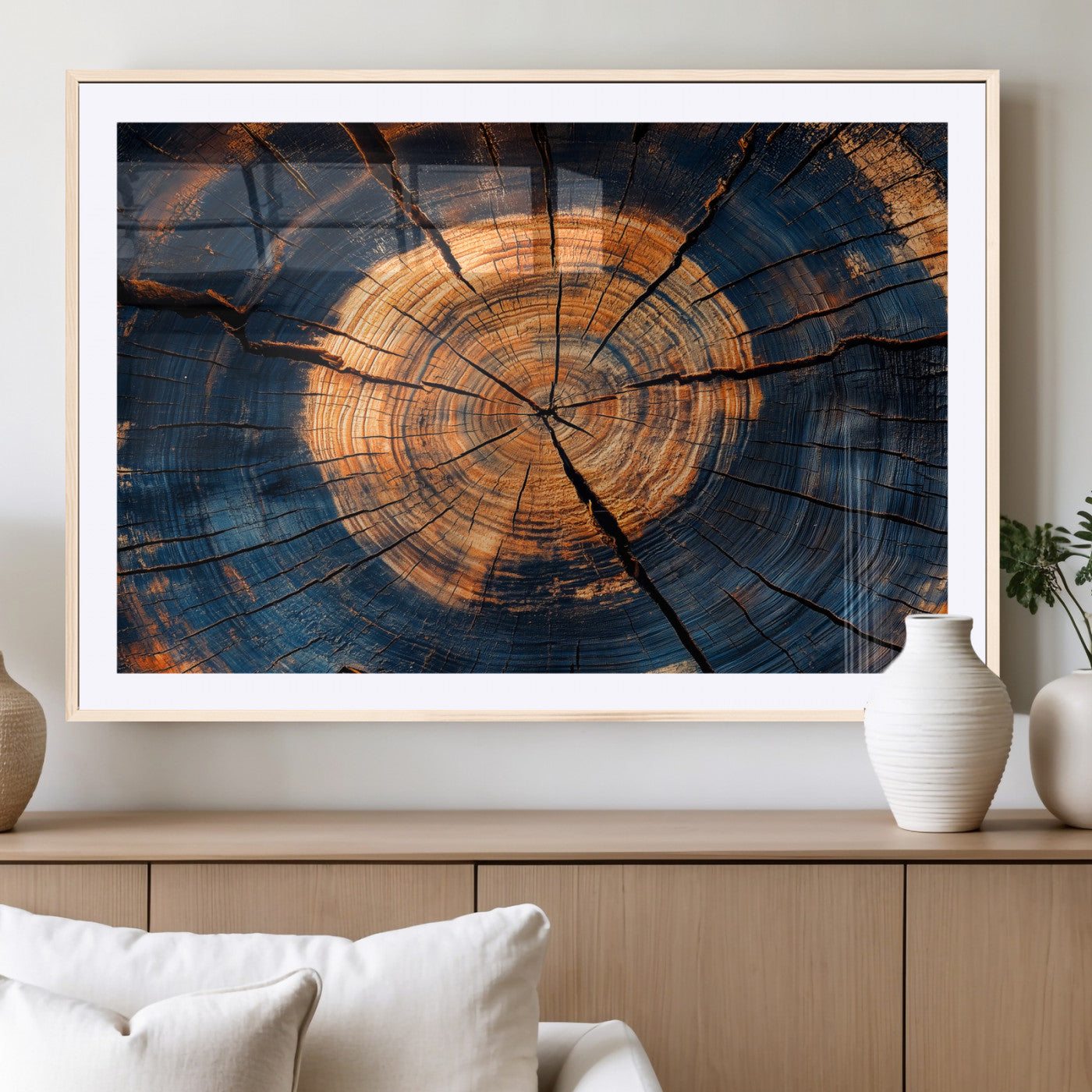 MGC-FP-36x24 - Burnt Wood Wall Art Canvas Print, Framed Aged Timber Art Picture Print, Rustic Tree Slice Perfect Rustic Decor Artwork
