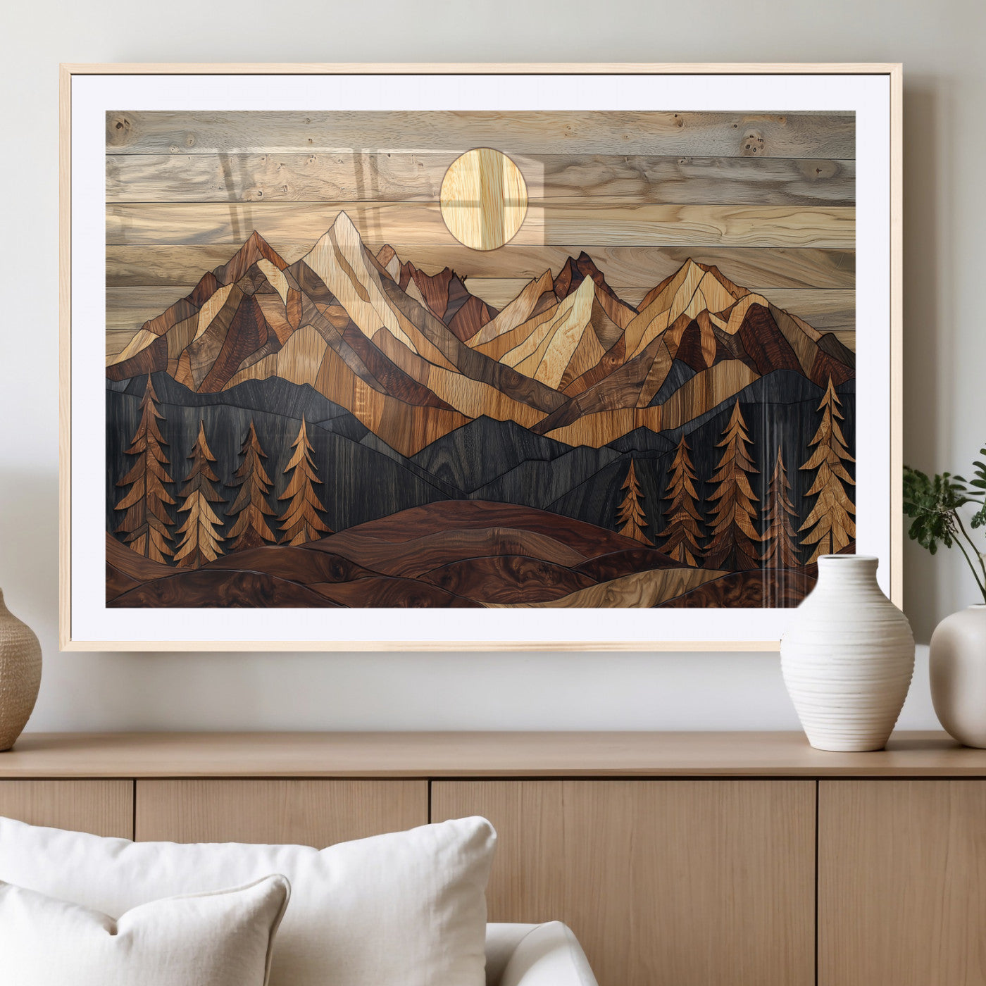 MGC-FP-36x24 - Wood Mountain Landscape Wall Art Canvas Print, Framed Sunset Hills Art Picture Print, Abstract Nature Perfect Boho Decor Artwork