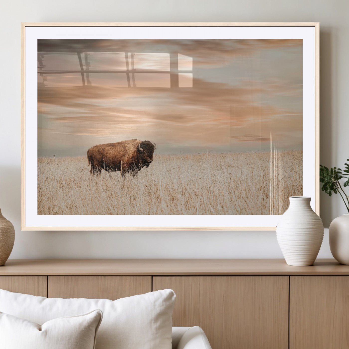 MGC-FP-36x24 - Bison Wall Art Canvas Print, Framed Buffalo Art Picture Print, Western Prairie Perfect Rustic Decor Artwork