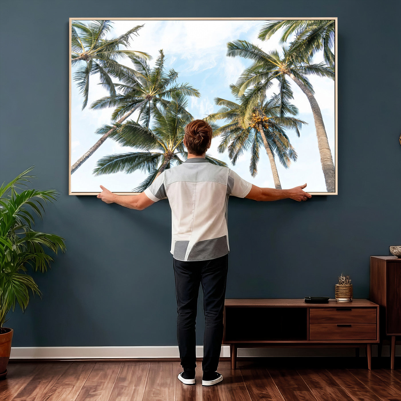 87247012-MGV-CV-36X24 - Tropical Palm Trees Wall Art – Sunlit Leaves & Blue Sky Canvas Print, Island Breeze and Vacation Vibes for Office or Home Decor