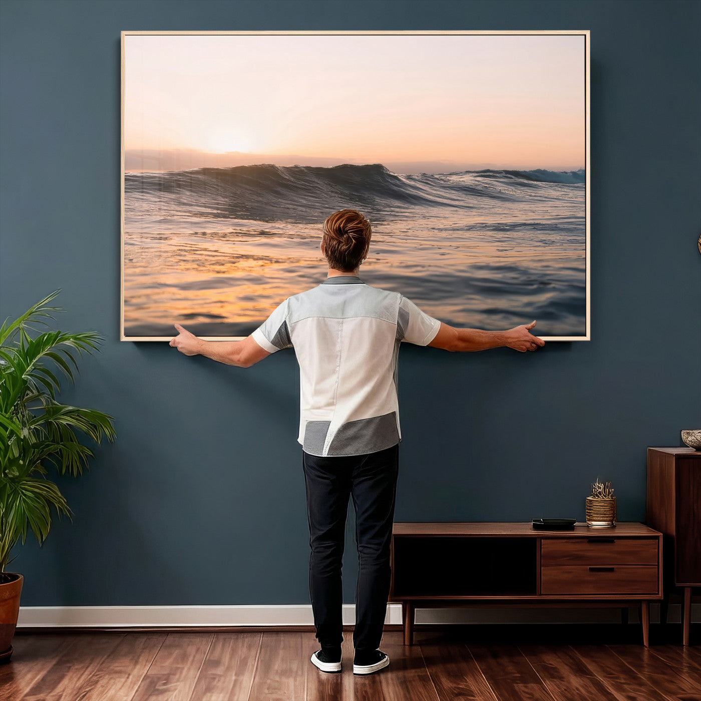 46299358-MGV-CV-36X24 - Golden Sunset Ocean Wall Art – Tranquil Waves & Peaceful Horizon Canvas Print, Soft Light and Evening Glow for Serene Beach, Home or Nature Decor