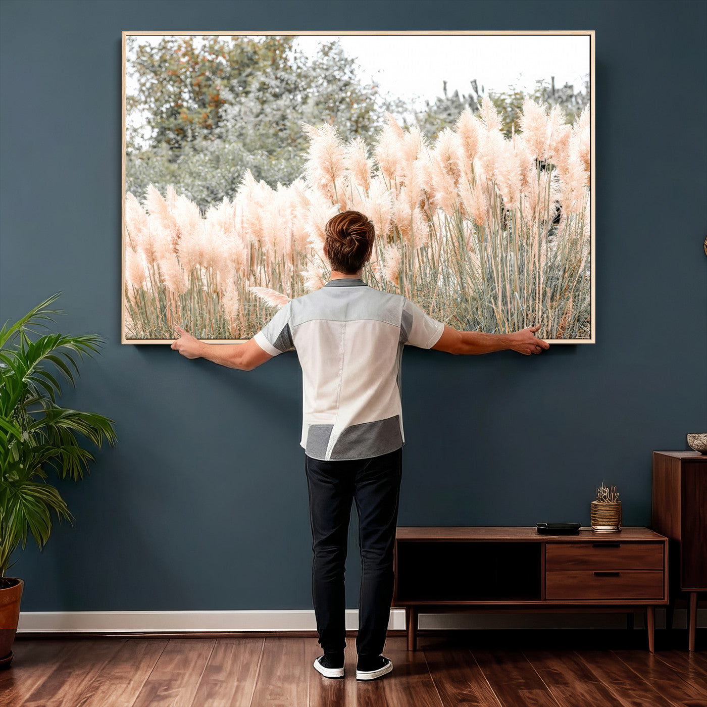 21826392-MGV-CV-36X24 - Pampas Grass Wall Art – Soft Blush Hues and Natural Texture Canvas Print, Serene Outdoors & Botanical Charm for Living Room or Nature Decor