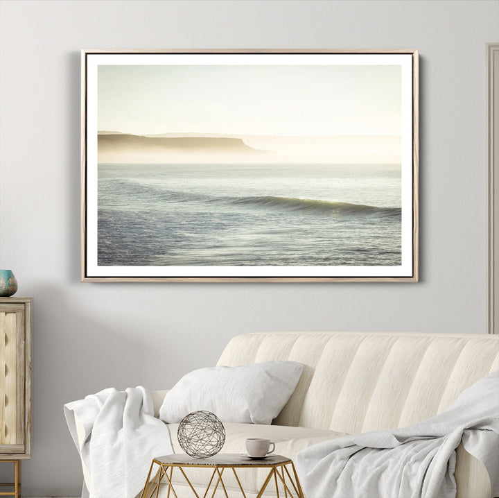 Coastal Cliffs Wall Art Canvas Print, Framed Misty Ocean Art Picture Print, Soft Morning Perfect Minimalistic Decor, Framed Misty Ocean Canvas