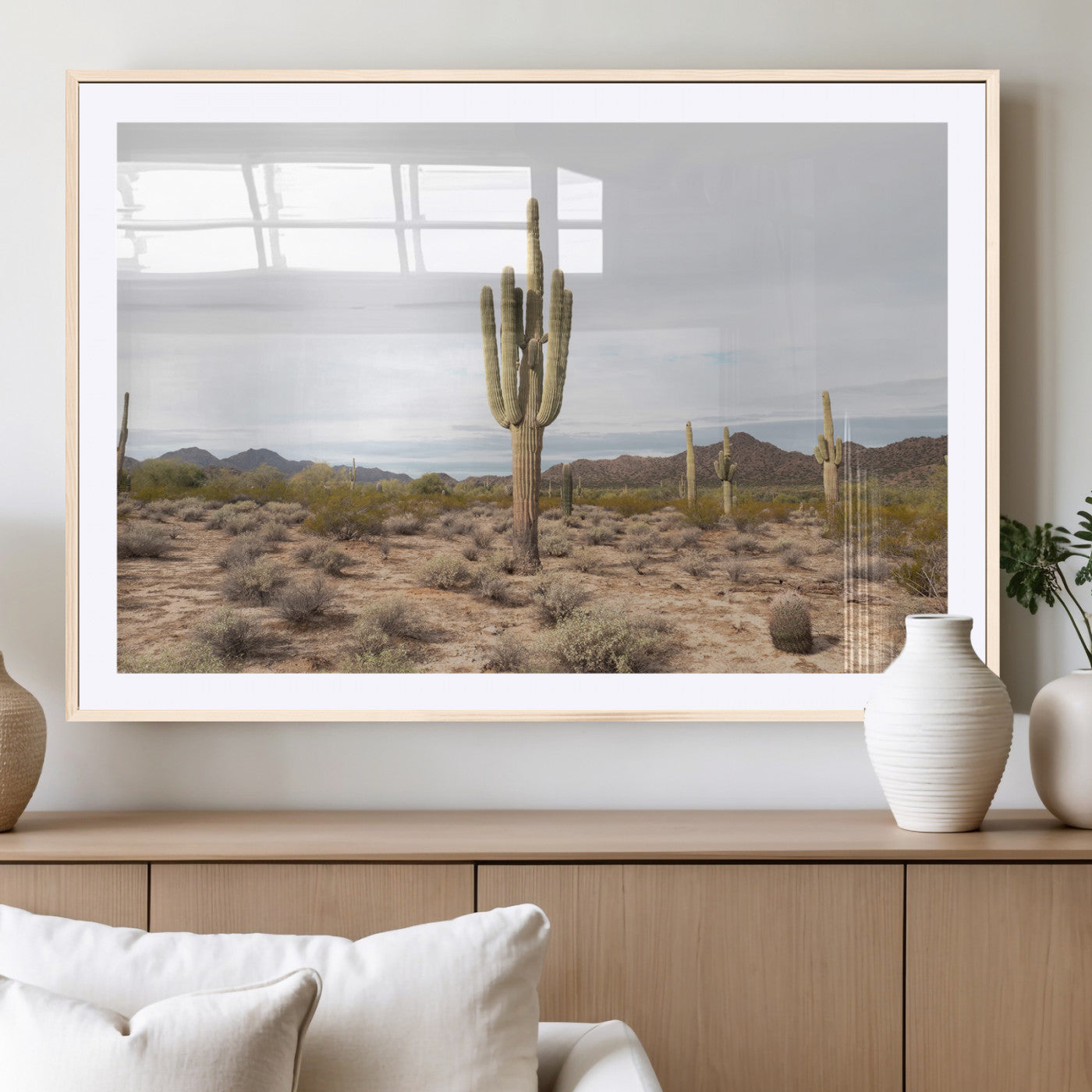 MGC-FP-36x24 - Saguaro Cactus Wall Art Canvas Print, Framed Desert Cactus Art Picture Print, Earthy Desert Perfect Southwestern Boho Decor Artwork
