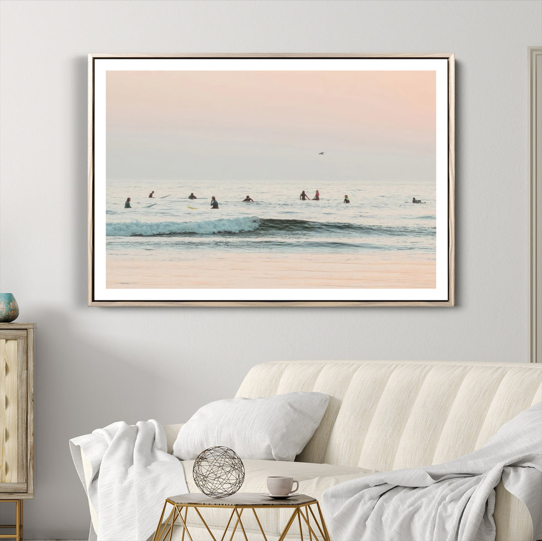 Pastel Ocean Wall Art Canvas Print, Framed Soft Sunset Art Picture Print, Calm Sea Perfect minimalist Decor