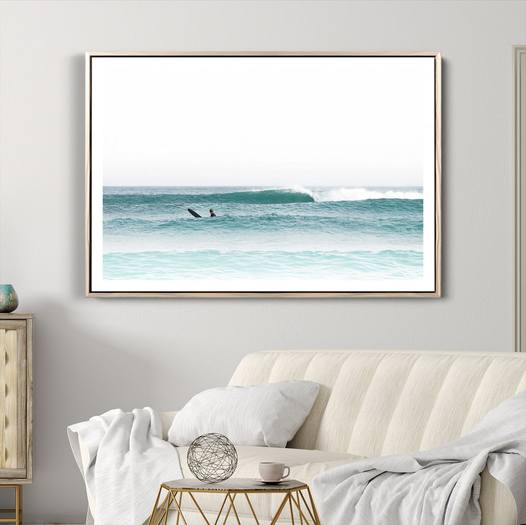 Surfing Wall Art Canvas Print, Framed Ocean Art Picture Print, Waves Perfect Minimalist Decor