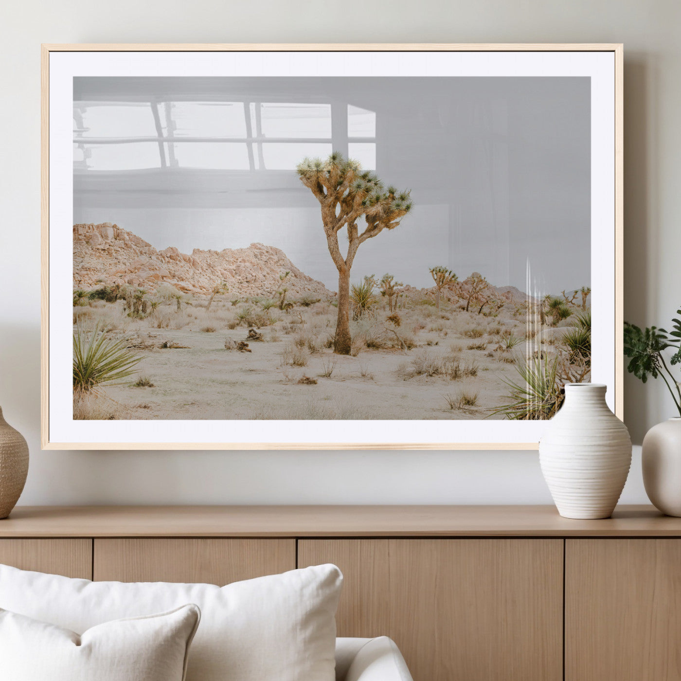 MGC-FP-36x24 - Joshua Tree Wall Art Canvas Print, Framed Neutral Desert Art Picture Print, Earthy Landscape Perfect Neutral Boho Decor Artwork