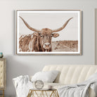 39964150-MGV-CV-36X24-Longhorn Cow Wall Art Canvas Print, Framed Texas Ranch Art Picture Print, Western Bull Perfect County Decor Artwork