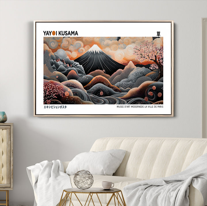 Modern Japanese Wall Art Print, Yayoi Kusama Wall Art Print, Abstract Mount Fuji Canvas Print Japanese Landscape Art Printing