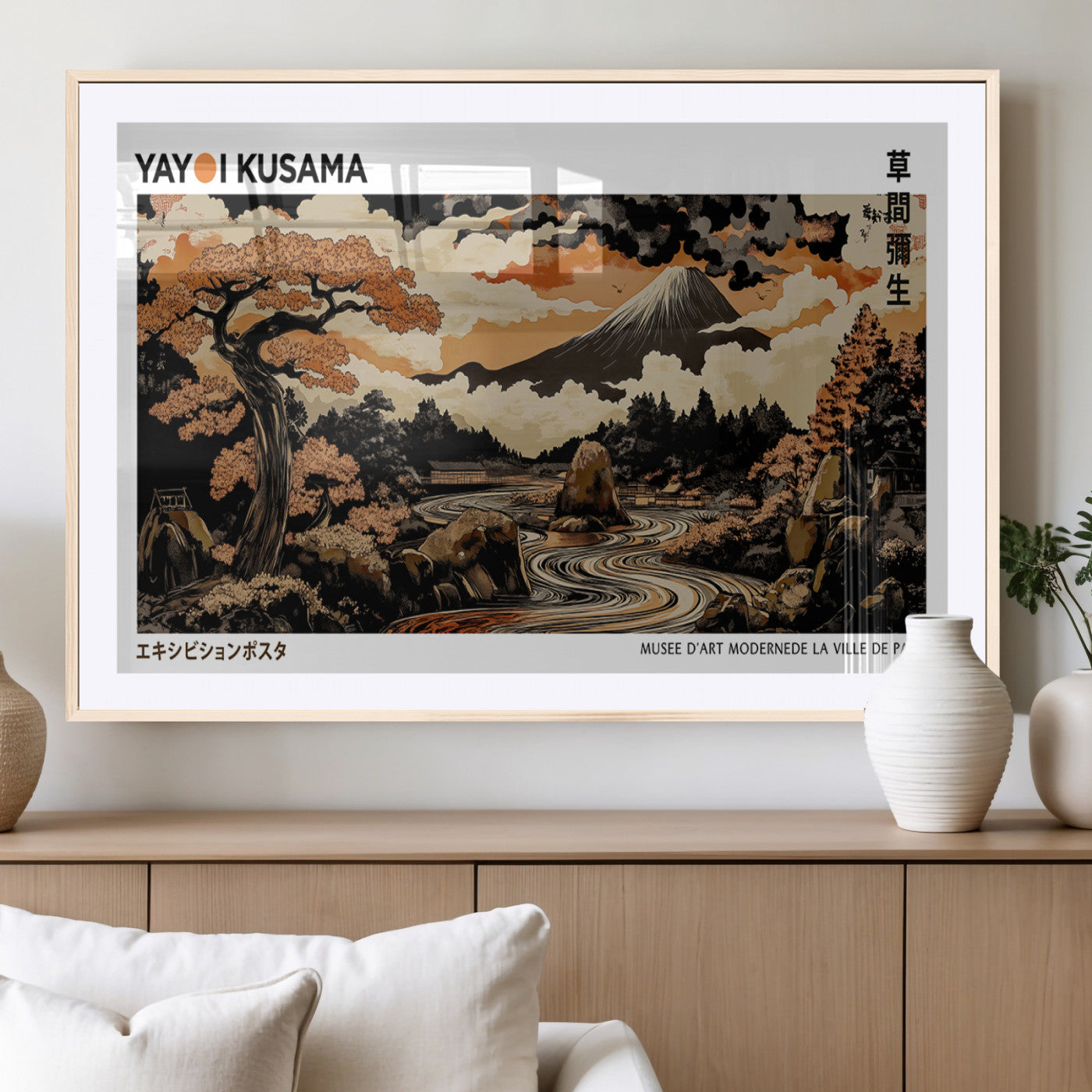 MGC-FP-36x24 - Modern Japanese Wall Art Print Yayoi Kusama Canvas Wall Art Abstract Mount Fuji Canvas Print