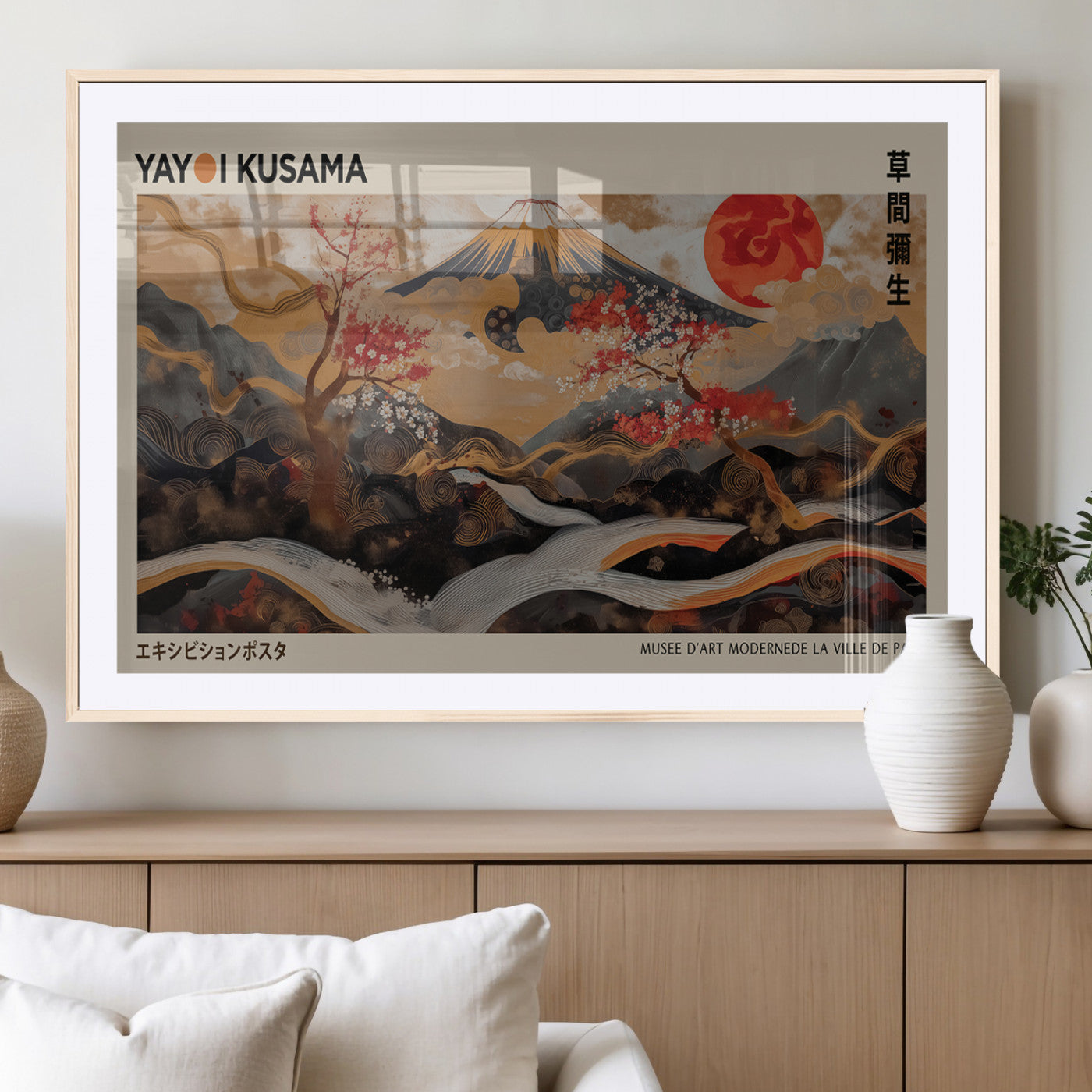 MGC-FP-36x24 - Modern Japanese Wall Art Print Yayoi Kusama Canvas Wall Art Abstract Mount Fuji Canvas Print