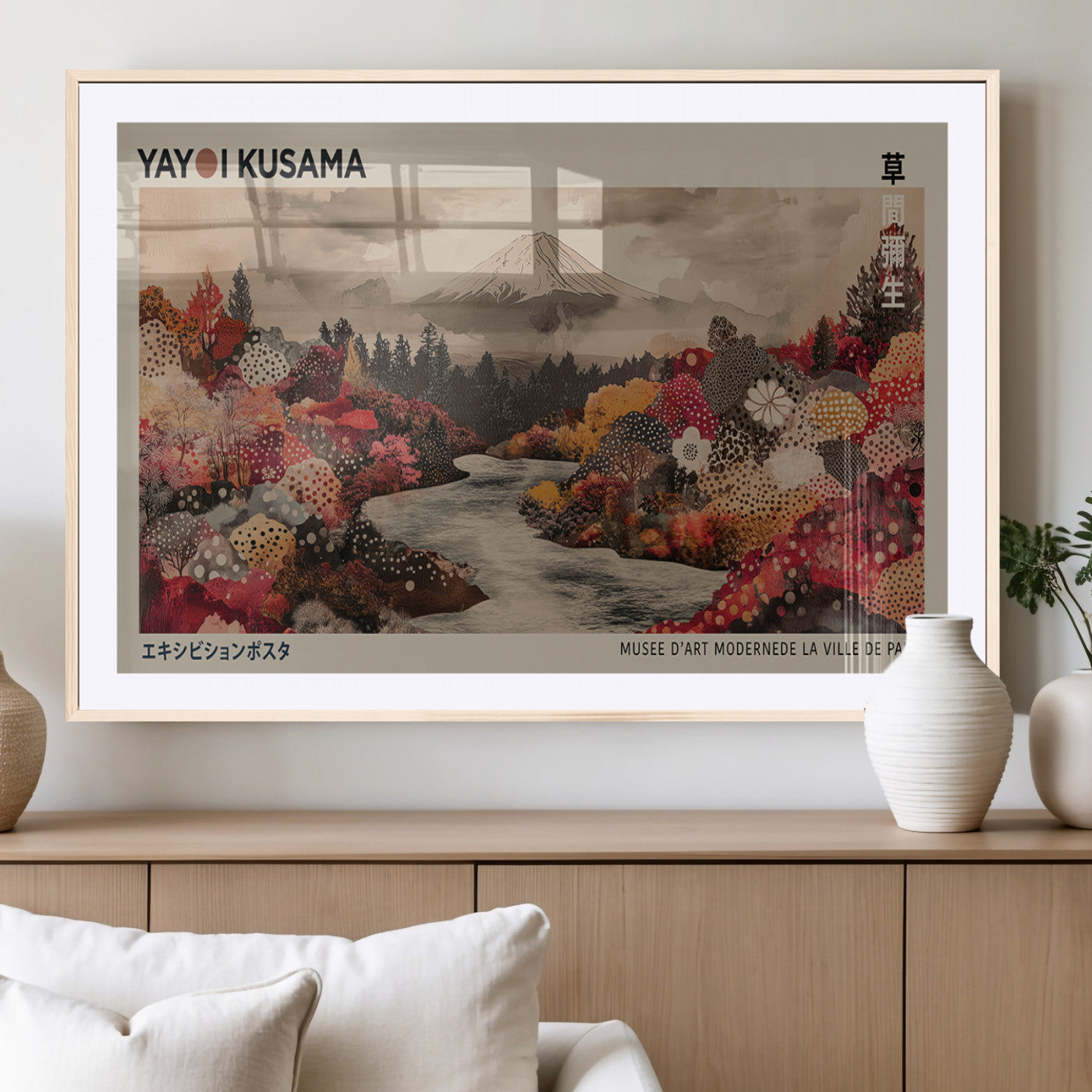 MGC-FP-36x24 - Modern Japanese Wall Art Print Yayoi Kusama Canvas Wall Art Abstract Mount Fuji Canvas Print