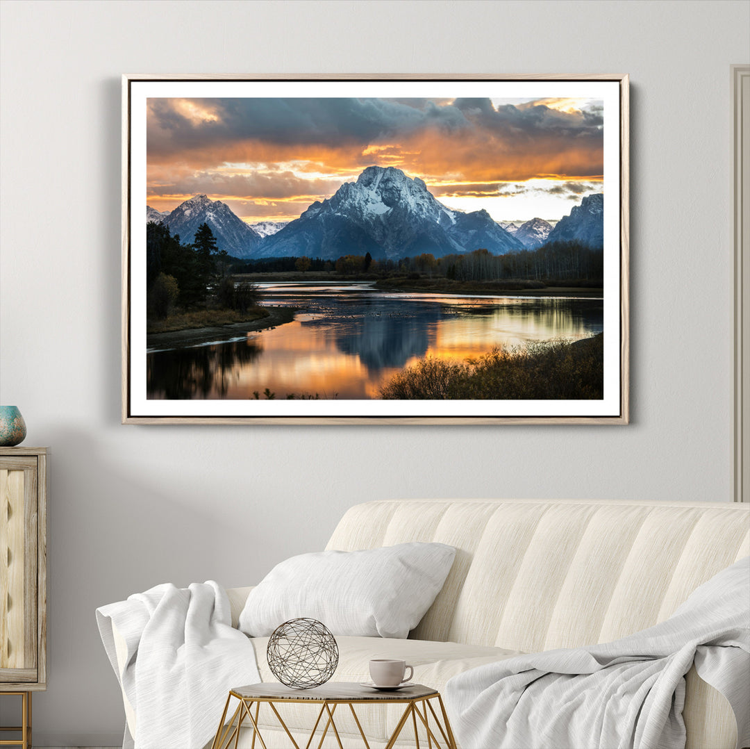 Mountain Sunset Wall Art Canvas Print, Framed Alpine Wilderness Art Picture Print, Golden Hour Perfect Wilderness Decor Artwork