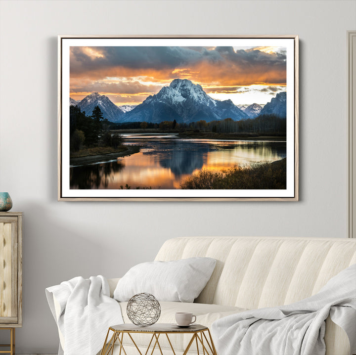 Mountain Sunset Wall Art Canvas Print, Framed Alpine Wilderness Art Picture Print, Golden Hour Perfect Wilderness Decor Artwork