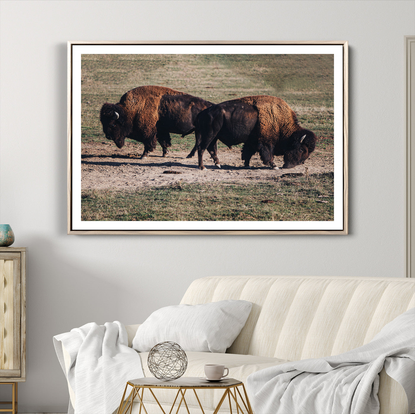 58141885-MGV-CV-36X24-Bison Photography Wall Art Canvas Print, Framed Western Wildlife Art Picture Print, Modern Ranch Perfect Western Rustic Decor Artwork