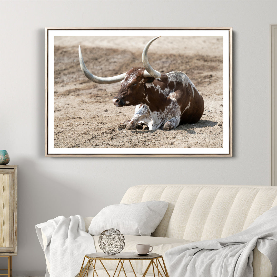 Texas Longhorn Wall Art Canvas Print, Framed Country Living Art Picture Print, Farmhouse Perfect Western Decor Artwork