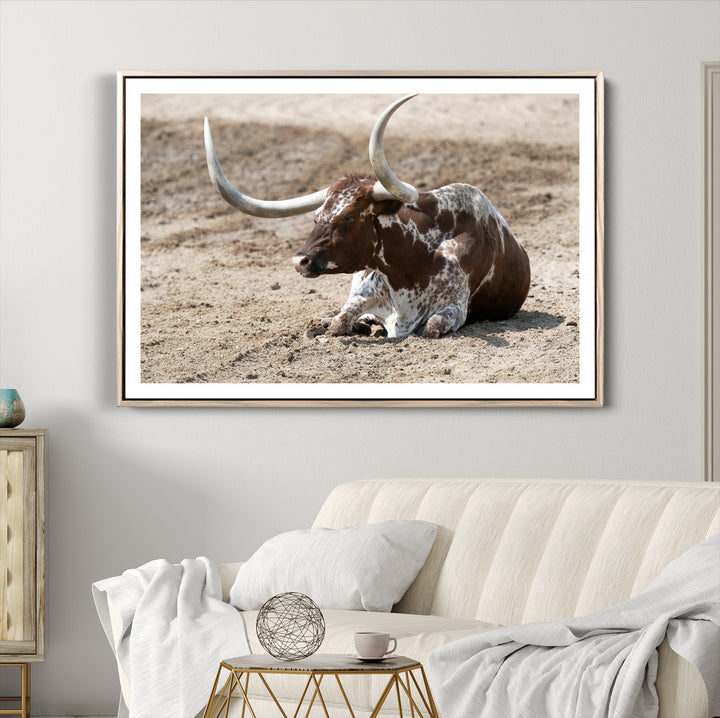 Texas Longhorn Wall Art Canvas Print, Framed Country Living Art Picture Print, Farmhouse Perfect Western Decor Artwork