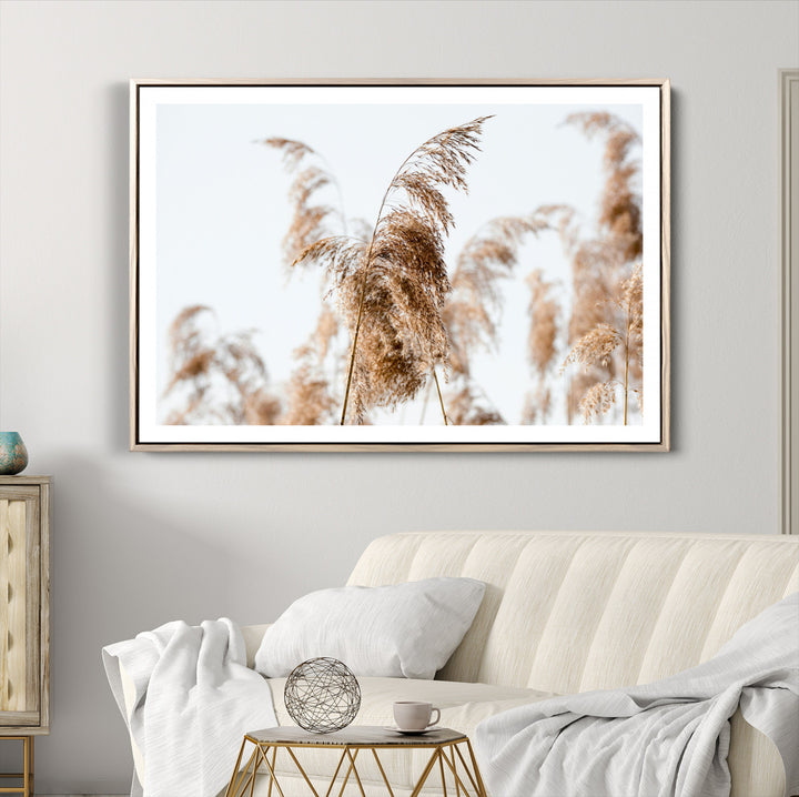 Pampas Grass Wall Art Canvas Print, Framed Neutral Tones Art Picture Print, Minimalist Nature Perfect Boho Decor Artwork