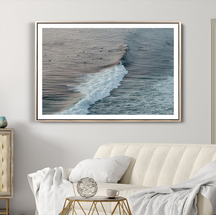Ocean Waves Wall Art Canvas Print, Framed Coastal Serenity Art Picture Print, Surf Perfect Coastal Decor Artwork