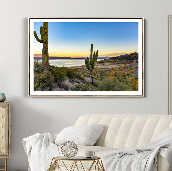 Saguaro Cactus Wall Art Canvas Print, Framed Desert Sunset Art Picture Print, Southwestern Perfect Southwestern Decor Artwork
