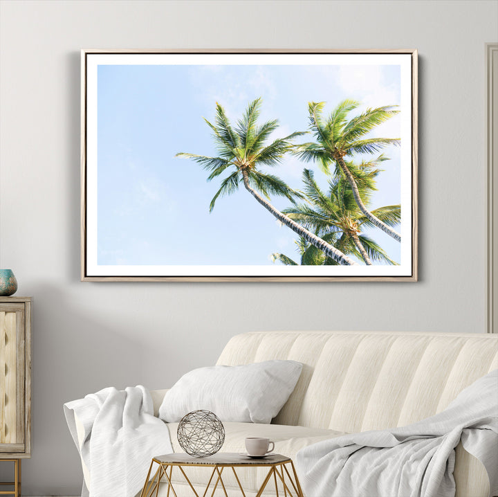 Palm Trees Wall Art Canvas Print, Framed Tropical Art Picture Print, Coastal Perfect Tropical Decor Artwork