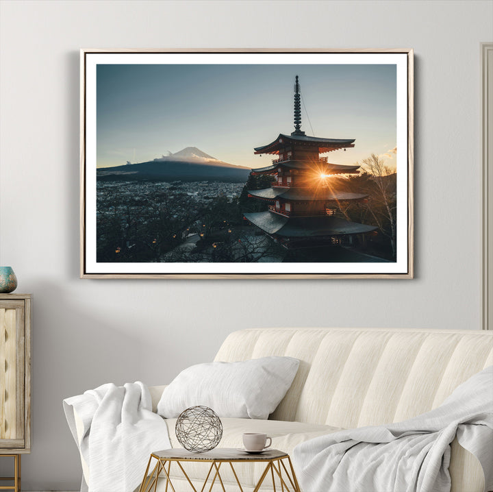 Mount Fuji Wall Art Canvas Print, Framed Japan Travel Art Picture Print, Chureito Pagoda Perfect Zen Minimalism Decor Artwork