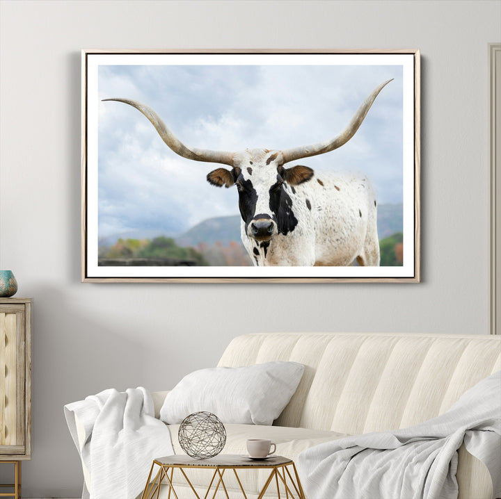 Texas Longhorn Wall Art Canvas Print, Framed Western Rustic Art Picture Print, Farmhouse Decor Perfect Farmhouse Decor Artwork
