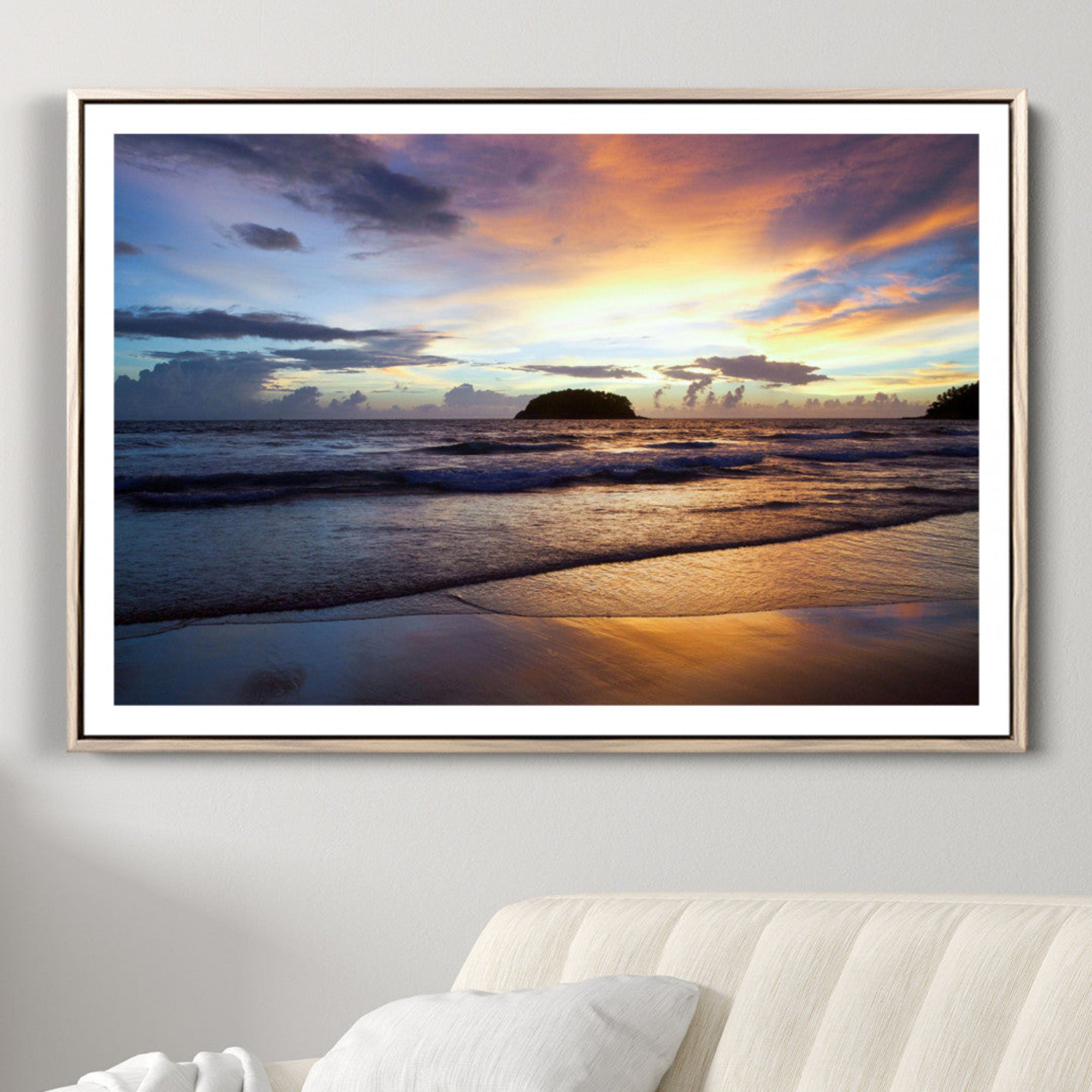 36714356-MGV-CV-36X24-Beach Sunset Wall Art Canvas Print – Tropical Ocean Waves Golden Sky Serene Seascape Nature Artwork for Home Office
