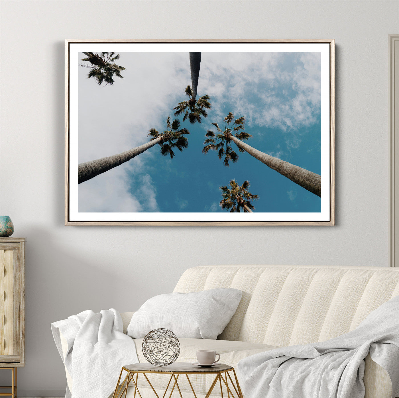 45236398-MGV-CV-36X24-Tropical Palm Trees Wall Art Canvas Print – Framed California Sky Minimalist Nature Scene Artwork for Home Office
