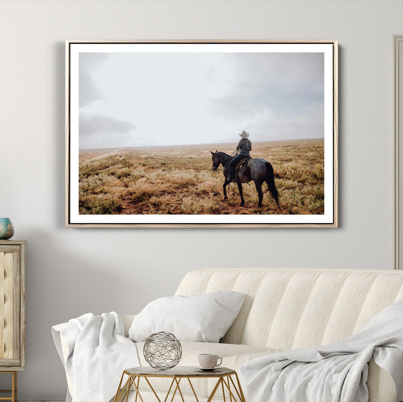 57597730-MGV-CV-36X24-Cowboy Wall Art Canvas Print – Framed Western Rustic Ranch Scene Country Landscape Artwork for Home Office