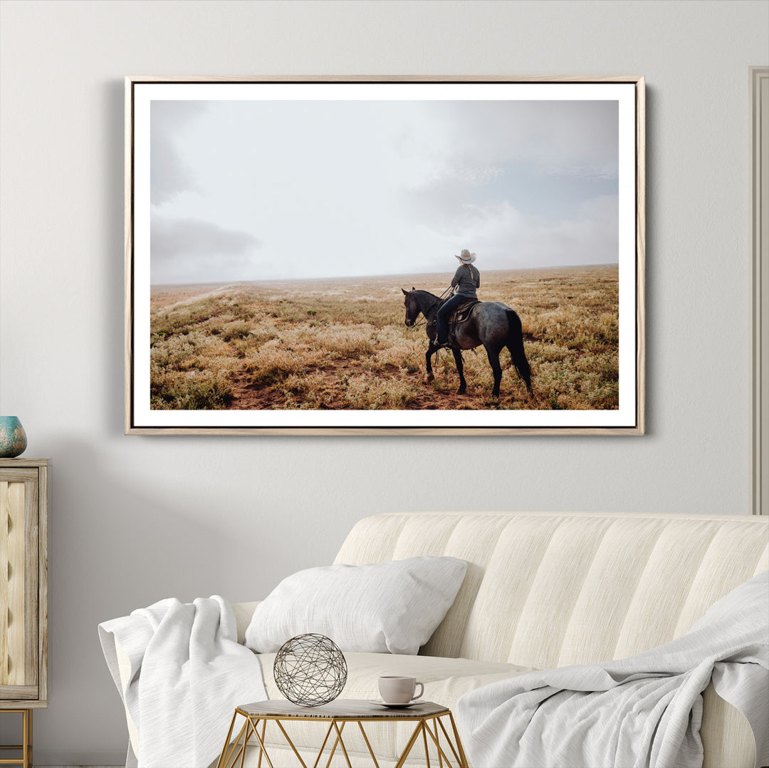 Cowboy Wall Art Wall Art Canvas Print, Framed Western Canvas Art Picture Print, Rustic Ranch Scene Perfect Rustic Western Decor Artwork