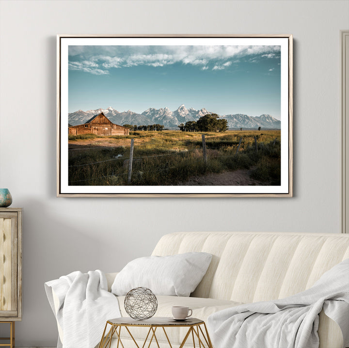 Rustic Farmhouse Wall Art Canvas Print, Framed Mountain Cabin Art Picture Print, Western Landscape Perfect Rustic Farmhouse Decor Artwork