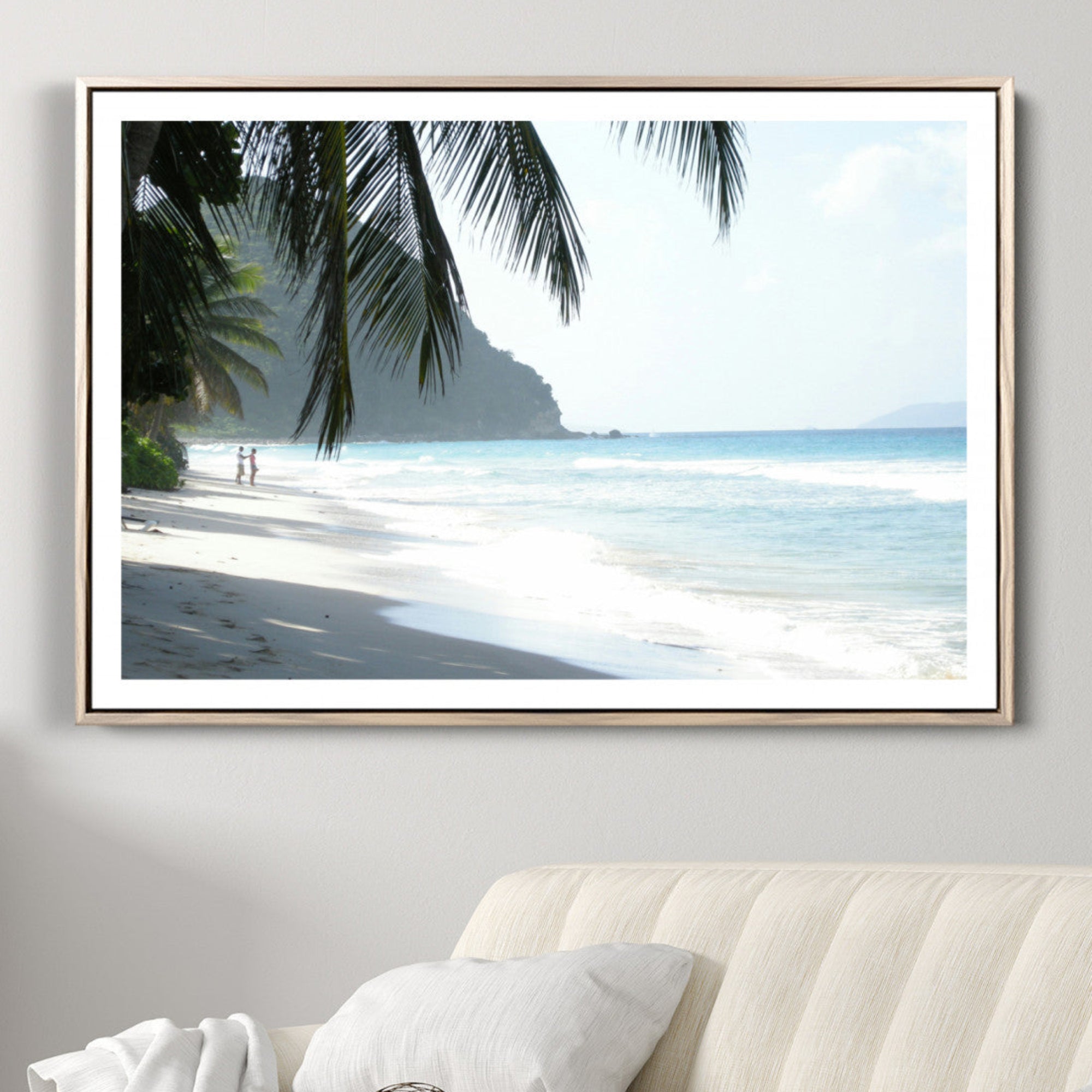 18311030-MGV-CV-36X24-Tropical Beach Wall Art Canvas Print – Framed Serene Ocean Scene Palm Tree Shadows Coastal Nature Artwork for Home Office