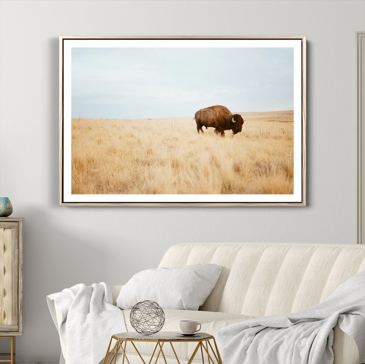 Buffalo Wall Art Canvas Print, Framed Western Wildlife Wall Decor Art Picture Print, Rustic Farmhouse Art Perfect Rustic Western Decor