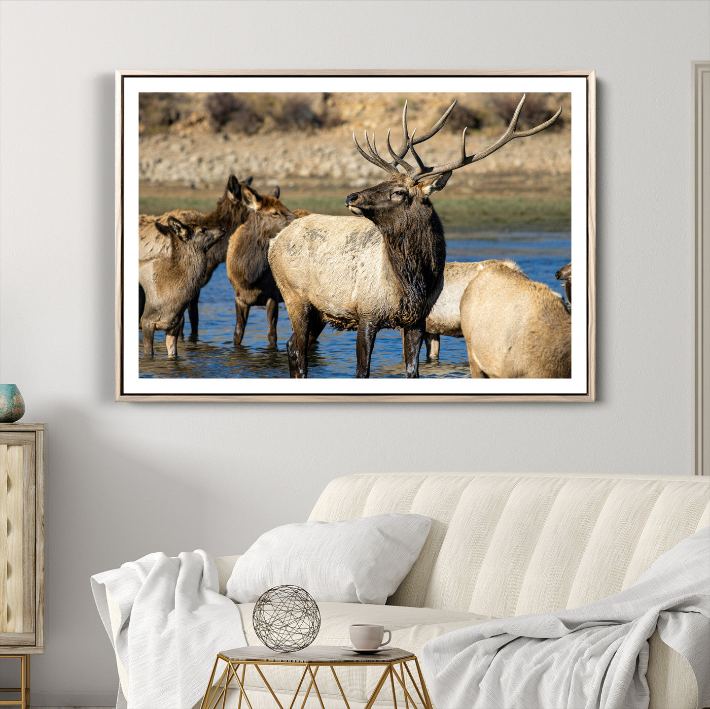 21531692-MGV-CV-36X24-Wild Elk Wall Art Canvas Print – Framed Neutral Wildlife Rustic Forest Scene Photography Artwork for Home Office