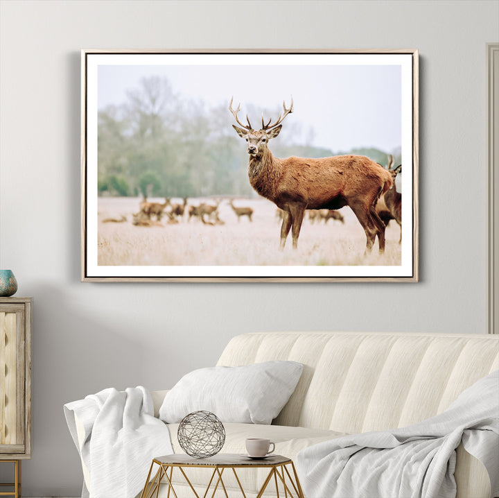 Rustic Nature Print Wall Art Canvas Print, Framed Deer Canvas Wall Art Art Picture Print, Nordic Animal Art Perfect Rustic Nature Decor